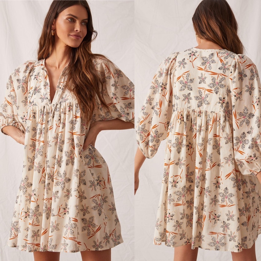 Anthropologie Caballero Breezy Tunic Dress Ivory Floral